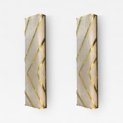 Contemporary Pair Italian Alabaster Marble and brass Wall Lights or Sconces - 3869481