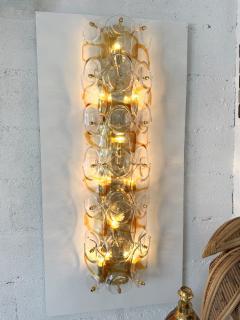Contemporary Pair of Amber Pennellate Murano Glass and Brass Sconces Italy - 4328350