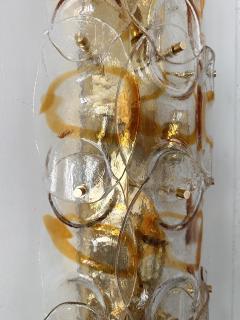 Contemporary Pair of Amber Pennellate Murano Glass and Brass Sconces Italy - 4328360