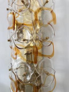 Contemporary Pair of Amber Pennellate Murano Glass and Brass Sconces Italy - 4328366
