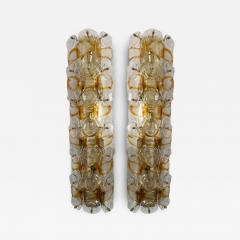 Contemporary Pair of Amber Pennellate Murano Glass and Brass Sconces Italy - 4328835