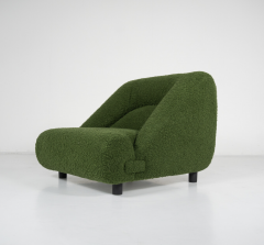 Contemporary Pair of Armchairs with Ottoman Green Upholstery Italy - 3776371