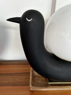 Contemporary Pair of Bird Lamps Opaline Murano Glass Brass and Wood Italy - 3463694