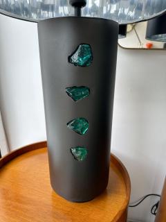 Contemporary Pair of Black Metal and Green Glass Rock Lamps Italy - 3720043