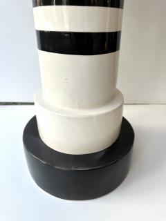 Contemporary Pair of Black and White Ceramic Stripe Side Tables Italy - 4105767