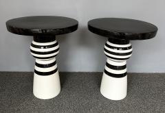 Contemporary Pair of Black and White Ceramic Stripe Side Tables Italy - 4213331