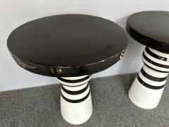 Contemporary Pair of Black and White Ceramic Stripe Side Tables Italy - 4213333