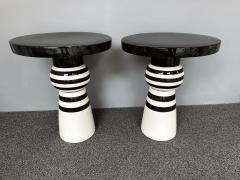 Contemporary Pair of Black and White Ceramic Stripe Side Tables Italy - 4213334