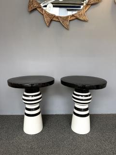Contemporary Pair of Black and White Ceramic Stripe Side Tables Italy - 4213337