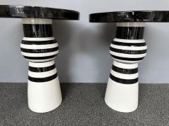 Contemporary Pair of Black and White Ceramic Stripe Side Tables Italy - 4213338