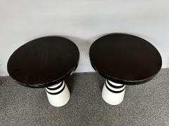 Contemporary Pair of Black and White Ceramic Stripe Side Tables Italy - 4213339