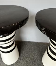 Contemporary Pair of Black and White Ceramic Stripe Side Tables Italy - 4213341