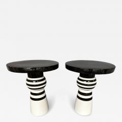 Contemporary Pair of Black and White Ceramic Stripe Side Tables Italy - 4214399