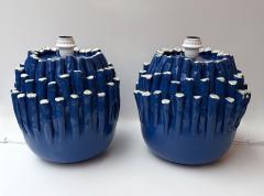 Contemporary Pair of Blue Anemone Ceramic Lamps Italie - 4425588