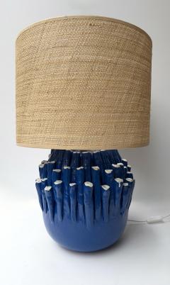 Contemporary Pair of Blue Anemone Ceramic Lamps Italie - 4425589