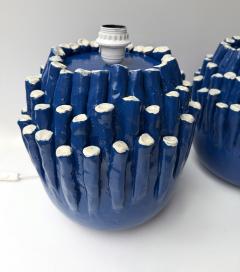 Contemporary Pair of Blue Anemone Ceramic Lamps Italie - 4425591