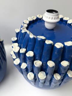 Contemporary Pair of Blue Anemone Ceramic Lamps Italie - 4425592