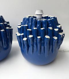 Contemporary Pair of Blue Anemone Ceramic Lamps Italie - 4425593