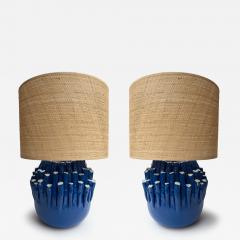 Contemporary Pair of Blue Anemone Ceramic Lamps Italie - 4426944