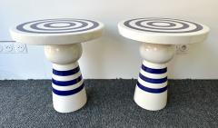 Contemporary Pair of Blue and White Ceramic Stripe Side Tables Italy - 4238727
