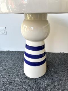 Contemporary Pair of Blue and White Ceramic Stripe Side Tables Italy - 4238729