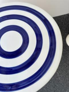 Contemporary Pair of Blue and White Ceramic Stripe Side Tables Italy - 4238730