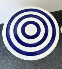 Contemporary Pair of Blue and White Ceramic Stripe Side Tables Italy - 4238731