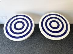Contemporary Pair of Blue and White Ceramic Stripe Side Tables Italy - 4238733