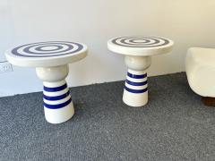 Contemporary Pair of Blue and White Ceramic Stripe Side Tables Italy - 4238734