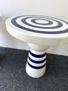 Contemporary Pair of Blue and White Ceramic Stripe Side Tables Italy - 4238735