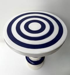 Contemporary Pair of Blue and White Ceramic Stripe Side Tables Italy - 4504494
