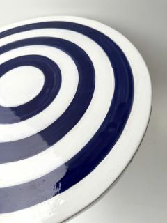 Contemporary Pair of Blue and White Ceramic Stripe Side Tables Italy - 4504496