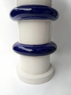 Contemporary Pair of Blue and White Ceramic Stripe Side Tables Italy - 4504502