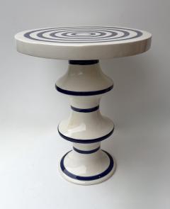 Contemporary Pair of Blue and White Ceramic Stripe Side Tables Italy - 4590552