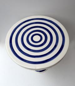 Contemporary Pair of Blue and White Ceramic Stripe Side Tables Italy - 4590553