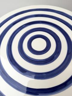 Contemporary Pair of Blue and White Ceramic Stripe Side Tables Italy - 4590554