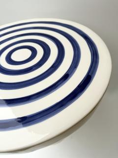 Contemporary Pair of Blue and White Ceramic Stripe Side Tables Italy - 4590555