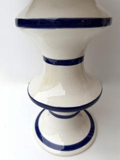 Contemporary Pair of Blue and White Ceramic Stripe Side Tables Italy - 4590557
