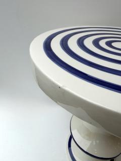 Contemporary Pair of Blue and White Ceramic Stripe Side Tables Italy - 4590559