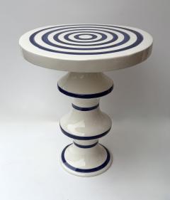 Contemporary Pair of Blue and White Ceramic Stripe Side Tables Italy - 4590560