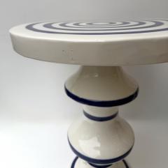 Contemporary Pair of Blue and White Ceramic Stripe Side Tables Italy - 4590562