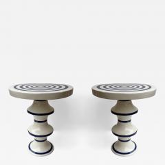 Contemporary Pair of Blue and White Ceramic Stripe Side Tables Italy - 4590697