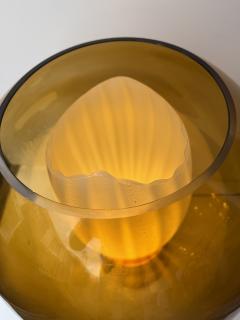 Contemporary Pair of Brass Ceramic Murano Glass Amber Ball Flame Lamps Italy - 4377951