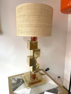Contemporary Pair of Brass Cube Lamps and Murano Glass Italy - 2929004