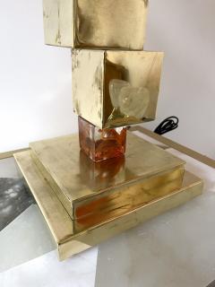 Contemporary Pair of Brass Cube Lamps and Murano Glass Italy - 2929005