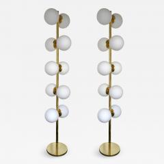 Contemporary Pair of Brass Floor Lamps Opaline Ball Italy - 671397