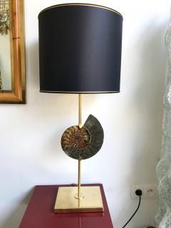 Contemporary Pair of Brass Lamps Ammonite Fossil Italy - 682285