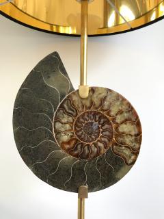 Contemporary Pair of Brass Lamps Ammonite Fossil Italy - 682287