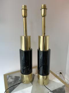 Contemporary Pair of Brass Lamps Black Marble Italy - 2928765