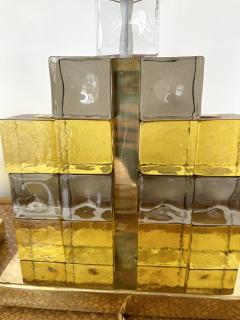 Contemporary Pair of Brass Lamps Cube Murano Glass Construction Italy - 2952059